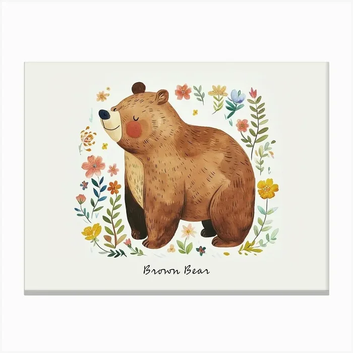 Little Floral Brown Bear 2 Poster Canvas Print by Scribble Studio