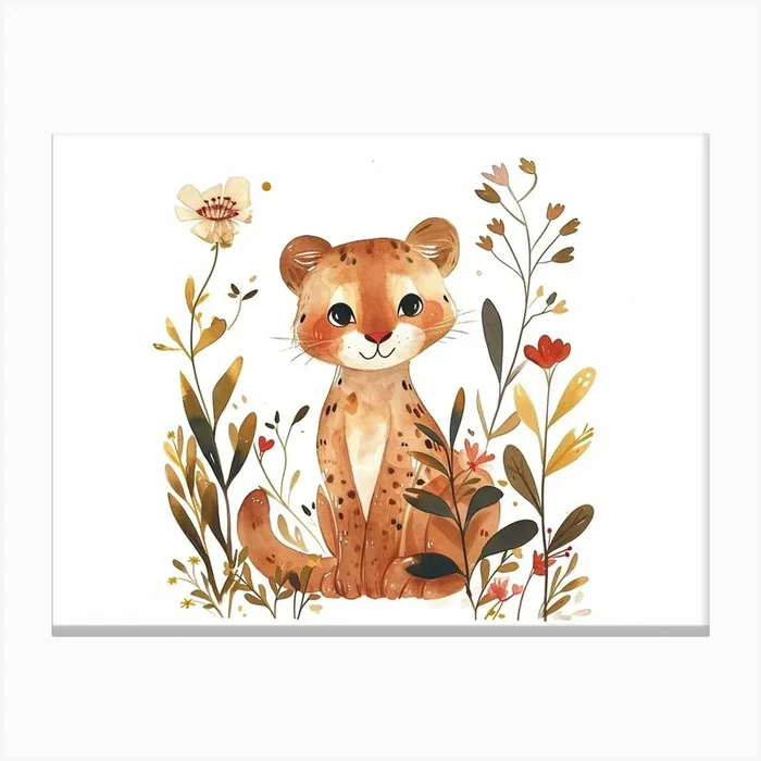 Little Floral Cougar 2 Canvas Print by Scribble Studio