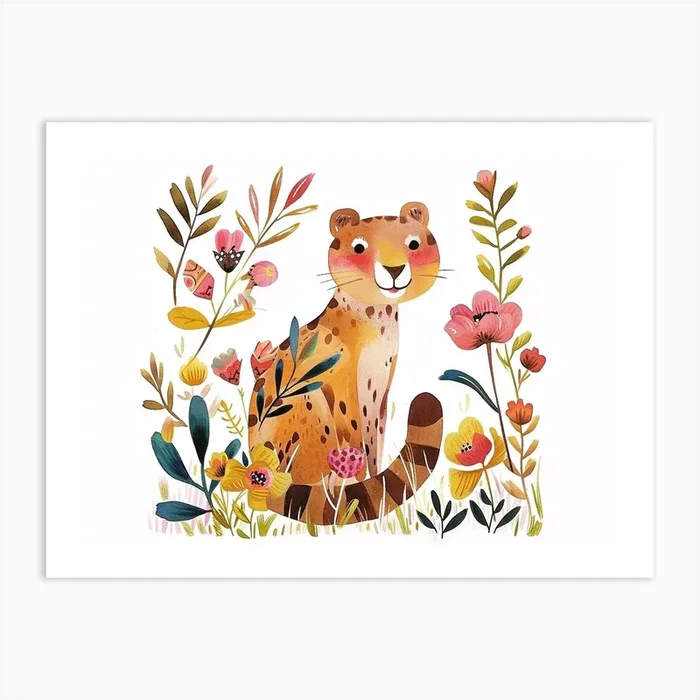 Little Floral Cougar 3 Art Print by Scribble Studio