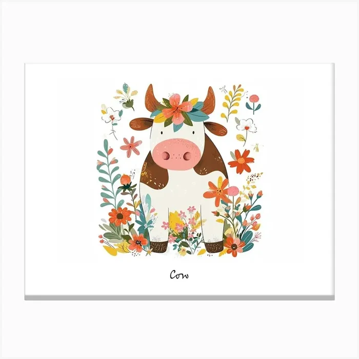 Little Floral Cow 3 Poster Canvas Print by Scribble Studio