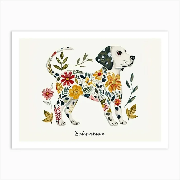 Little Floral Dalmatian Poster Art Print by Scribble Studio