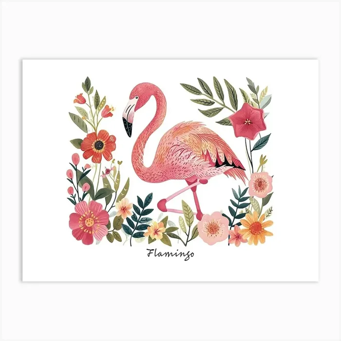 Little Floral Flamingo 2 Poster Art Print by Scribble Studio