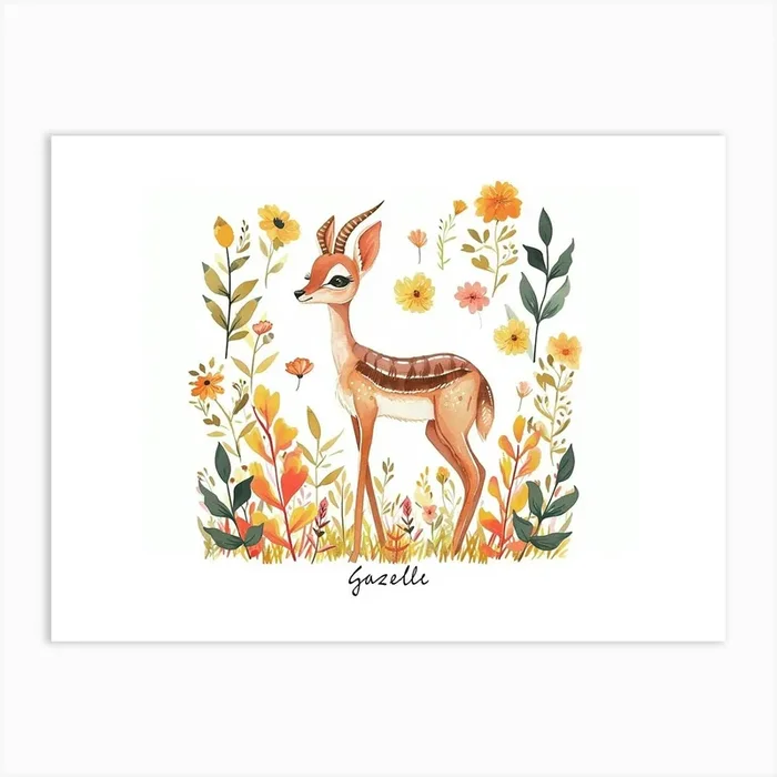 Little Floral Gazelle 2 Poster Art Print by Scribble Studio