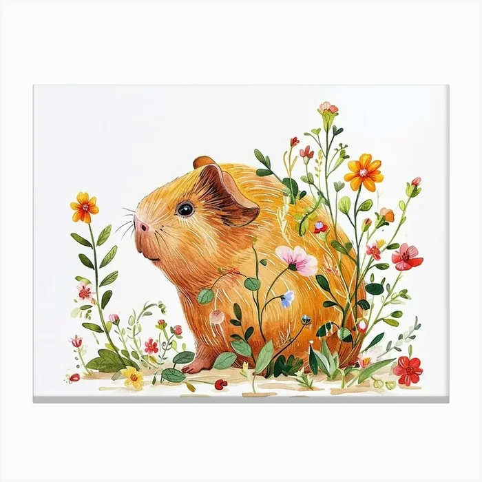 Little Floral Guinea Pig 1 Canvas Print by Scribble Studio