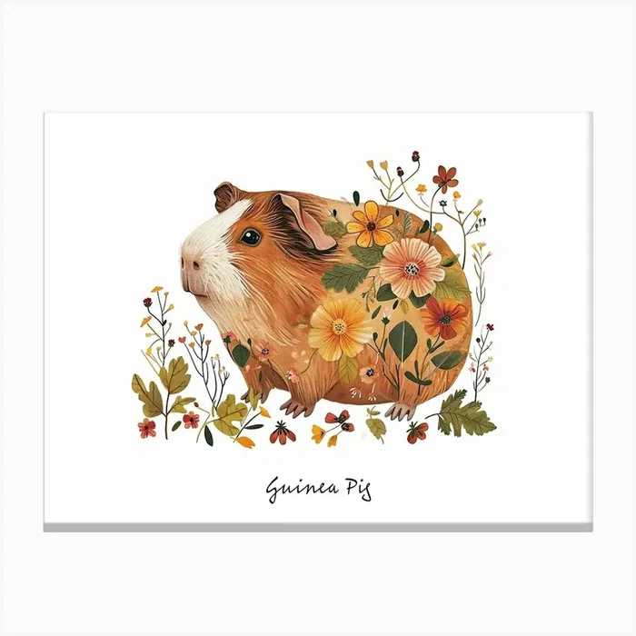 Little Floral Guinea Pig 2 Poster Canvas Print by Scribble Studio