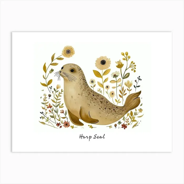 Little Floral Harp Seal 3 Poster Art Print by Scribble Studio