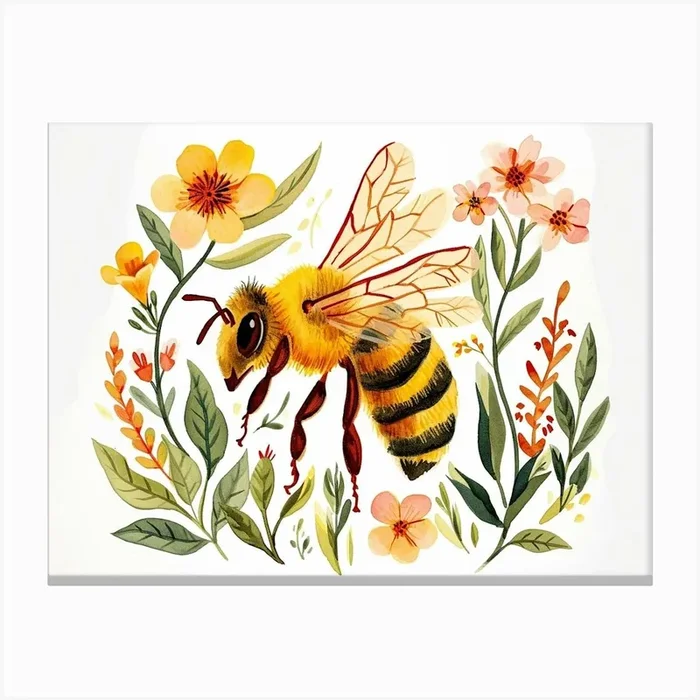 Little Floral Honey Bee 2 Canvas Print by Scribble Studio