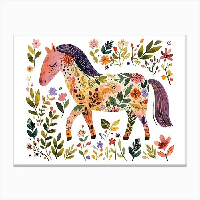 Little Floral Horse 1 Canvas Print by Scribble Studio