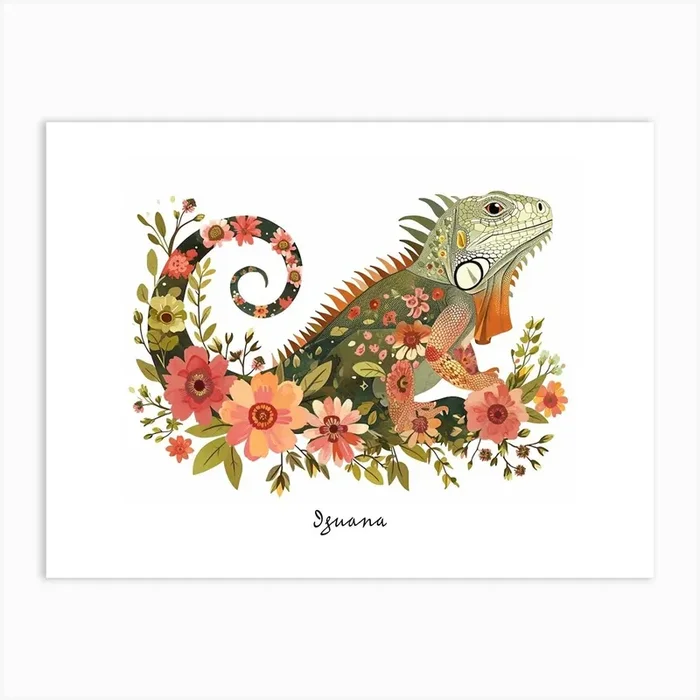 Little Floral Iguana 3 Poster Art Print by Scribble Studio