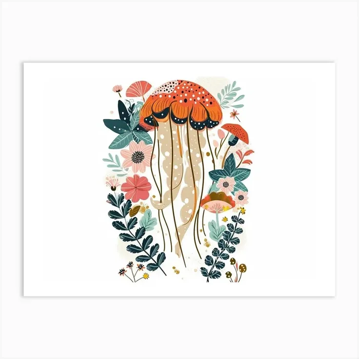 Little Floral Jellyfish 1 Art Print by Scribble Studio