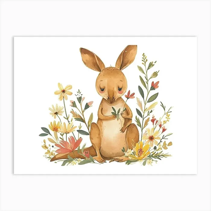 Little Floral Kangaroo 3 Art Print by Scribble Studio
