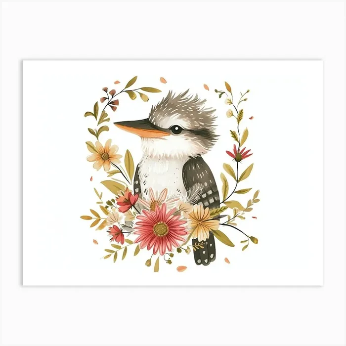 Little Floral Kookaburra 1 Art Print by Scribble Studio