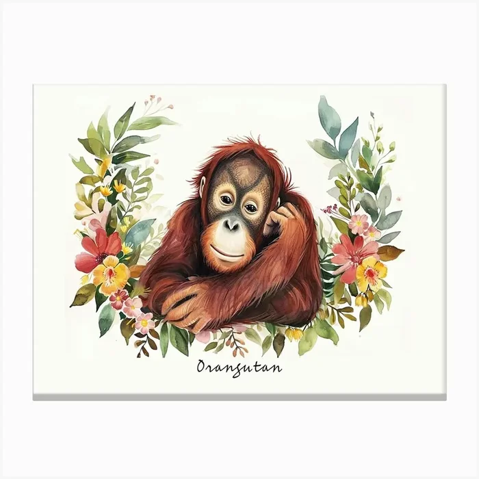 Little Floral Orangutan 4 Poster Canvas Print by Scribble Studio