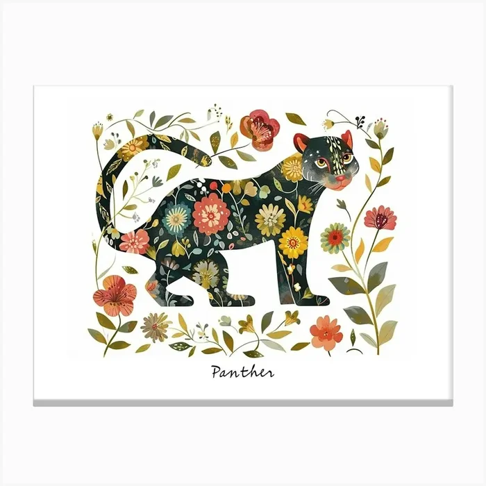 Little Floral Panther 1 Poster Canvas Print by Scribble Studio