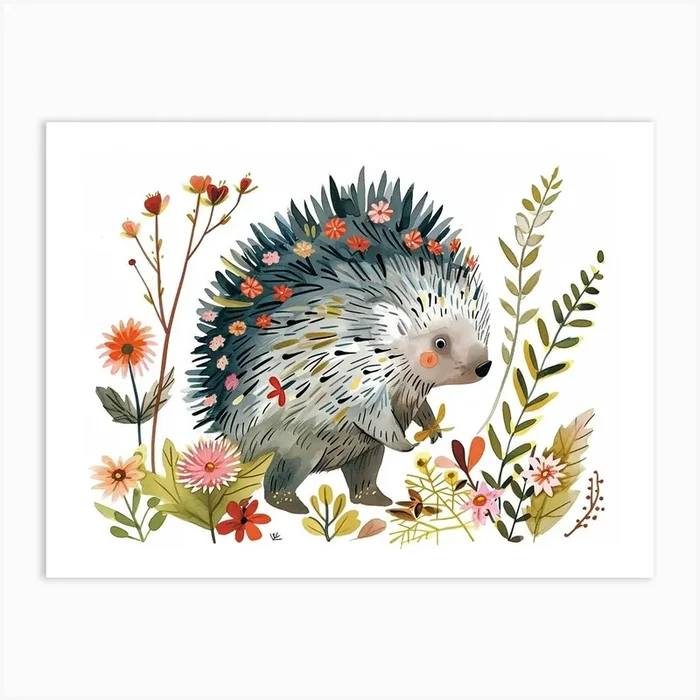 Little Floral Porcupine 2 Art Print by Scribble Studio