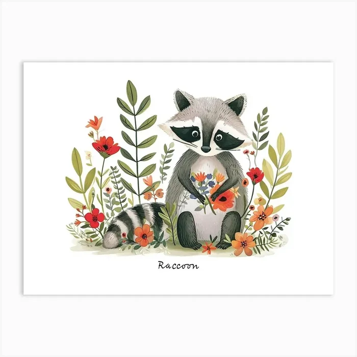 Little Floral Raccoon 4 Poster Art Print by Scribble Studio