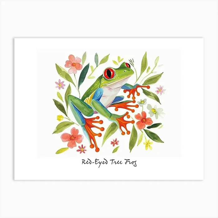 Little Floral Red Eyed Tree Frog 2 Poster Art Print by Scribble Studio