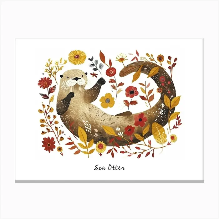 Little Floral Sea Otter 1 Poster Canvas Print by Scribble Studio