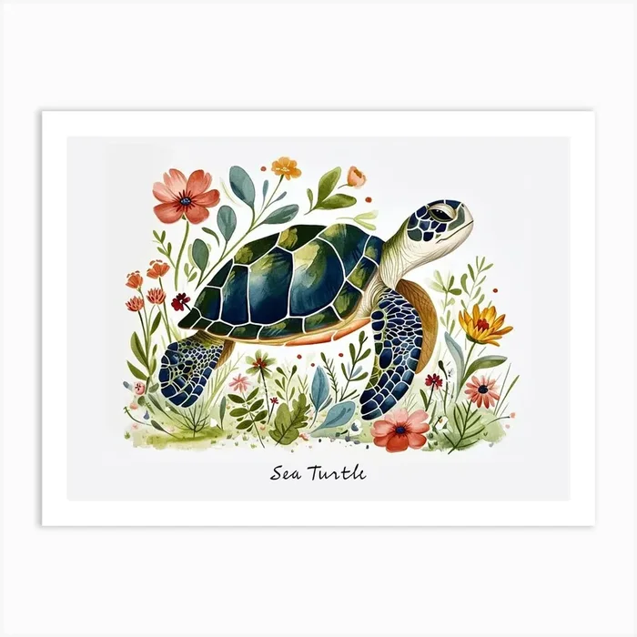 Little Floral Sea Turtle 3 Poster Art Print by Scribble Studio