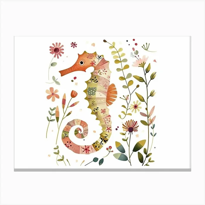 Little Floral Seahorse 2 Canvas Print by Scribble Studio