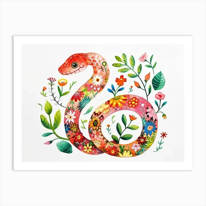 Little Floral Snake 3 Art Print by Scribble Studio