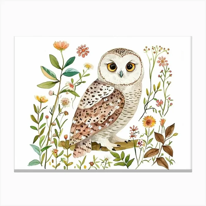 Little Floral Snowy Owl 3 Canvas Print by Scribble Studio