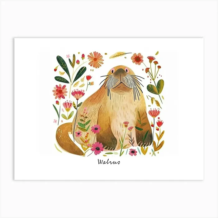 Little Floral Walrus 3 Poster Art Print by Scribble Studio