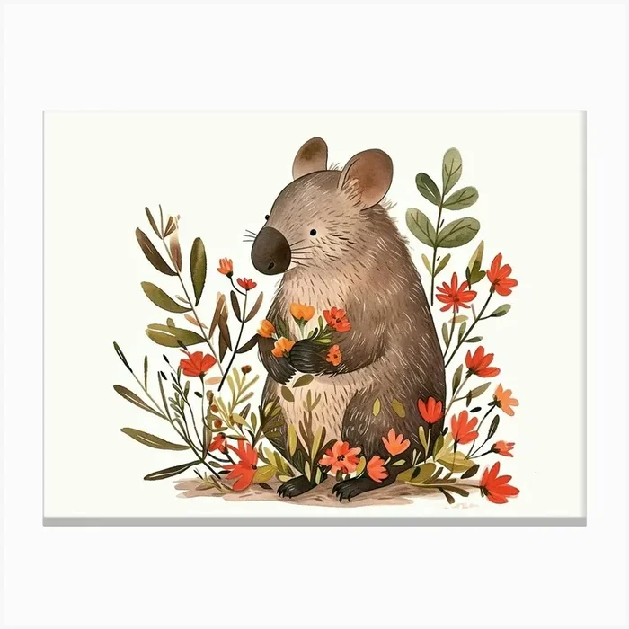 Little Floral Wombat 4 Canvas Print by Scribble Studio