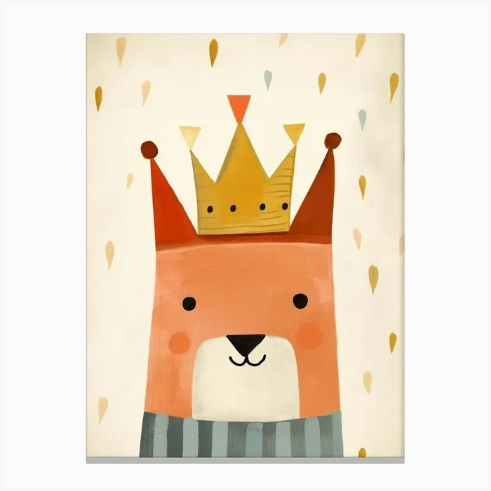 Little Fox 3 Wearing A Crown Canvas Print by Scribble Studio