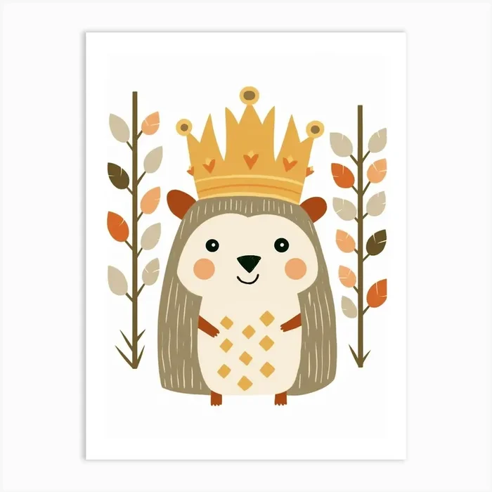 Little Hedgehog 3 Wearing A Crown Art Print by Scribble Studio