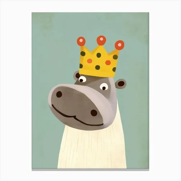 Little Hippo 7 Wearing A Crown Canvas Print by Scribble Studio
