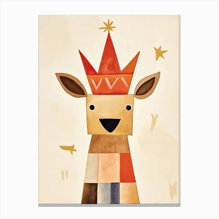 Little Kangaroo Wearing A Crown Canvas Print by Scribble Studio
