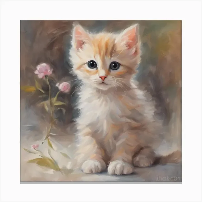 Little Kitten With Flowers Canvas PrintL by letsknowabout