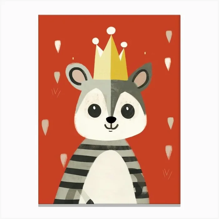 Little Lemur 6 Wearing A Crown Canvas Print by Scribble Studio
