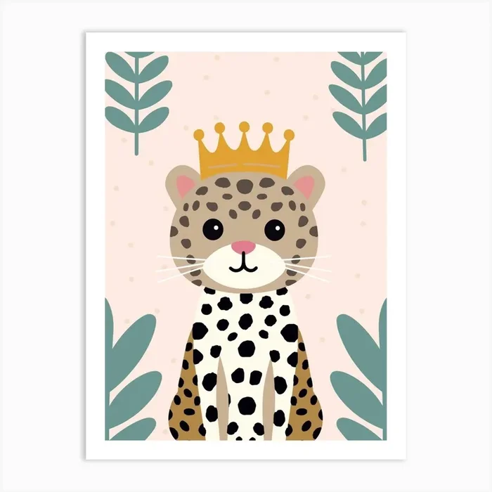 Little Leopard 2 Wearing A Crown Art Print by Scribble Studio