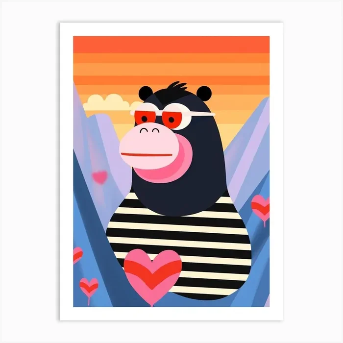 Little Mountain Gorilla 2 Wearing Sunglasses Art Print by Scribble Studio