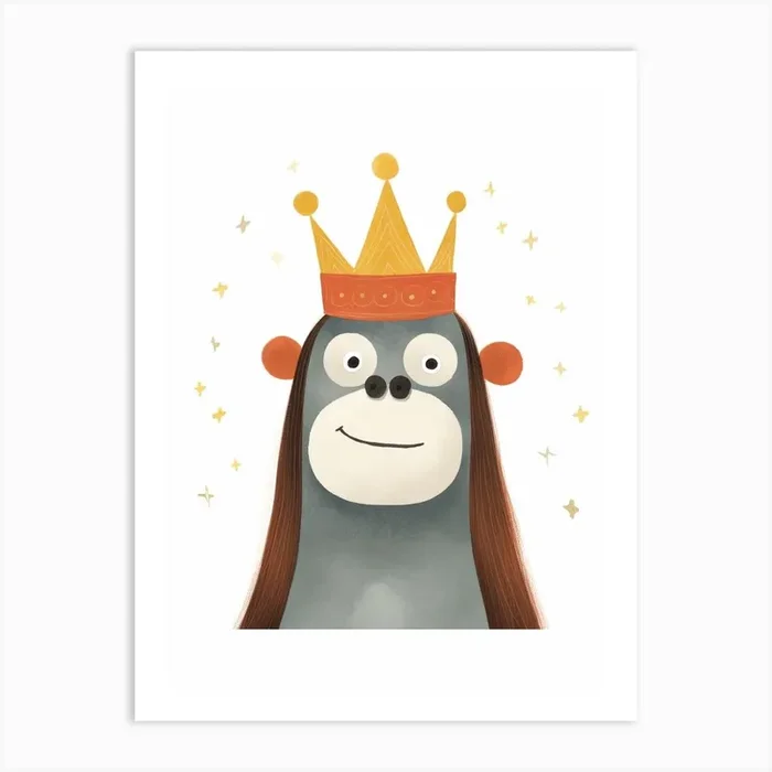 Little Orangutan 4 Wearing A Crown Art Print by Scribble Studio