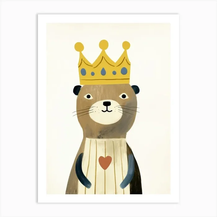 Little Otter 2 Wearing A Crown Art Print by Scribble Studio