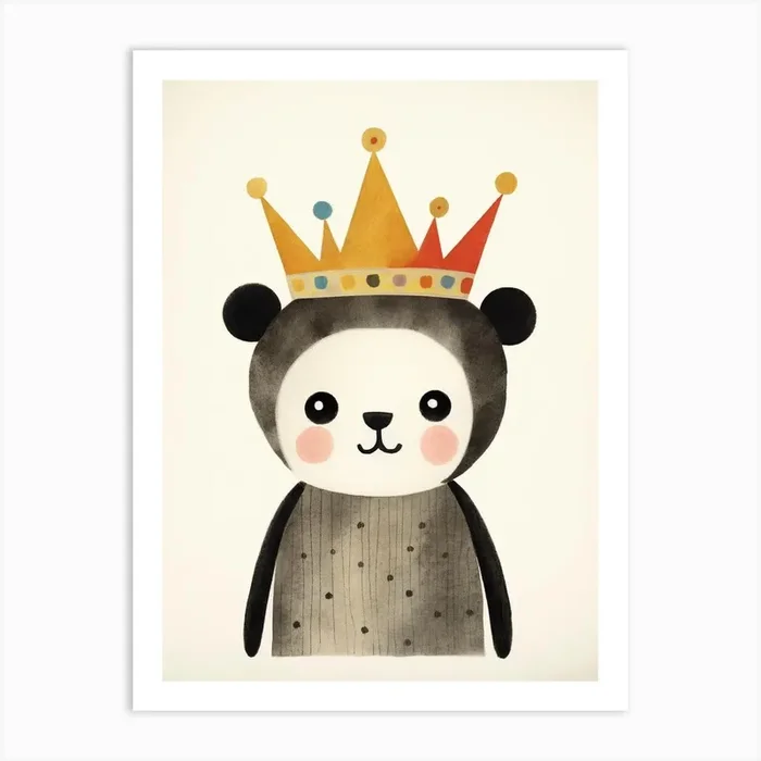 Little Panda 5 Wearing A Crown Art Print by Scribble Studio