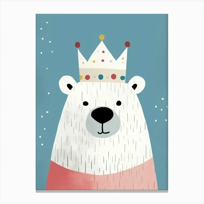 Little Polar Bear 1 Wearing A Crown Canvas Print by Scribble Studio