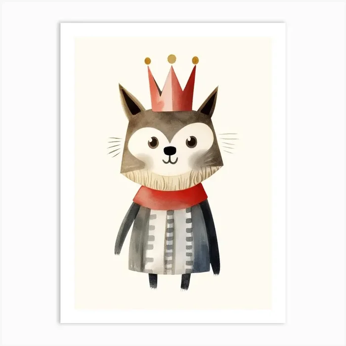 Little Raccoon 4 Wearing A Crown Art Print by Scribble Studio