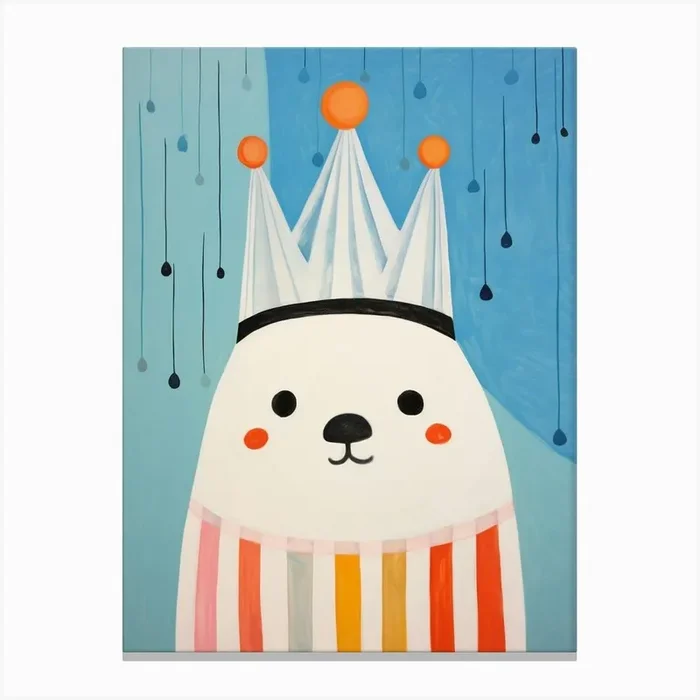 Little Seal Wearing A Crown Canvas Print by Scribble Studio