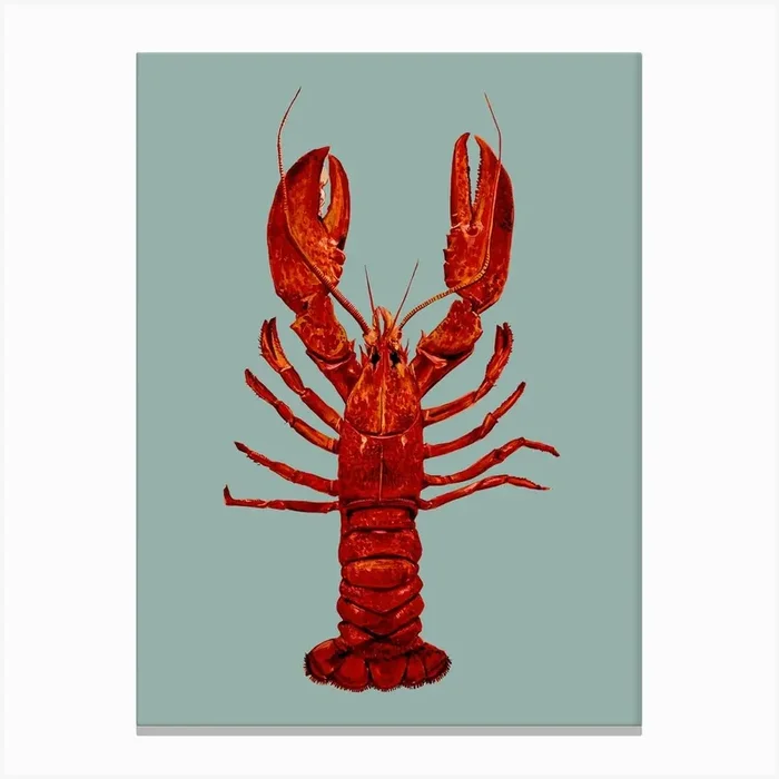 Lobster Aqua Blue Canvas Print by Max Made Me