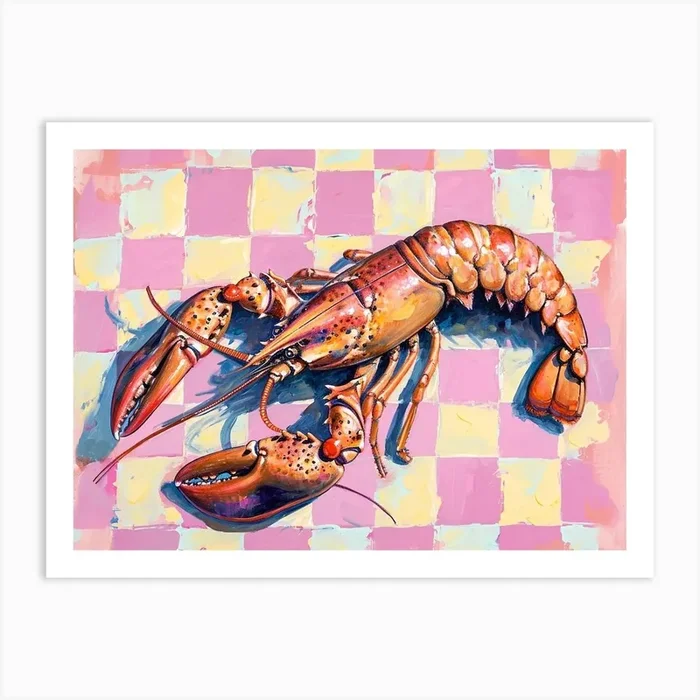 Lobster Pink Checkerboard 2 Art Print by Artful Appetite