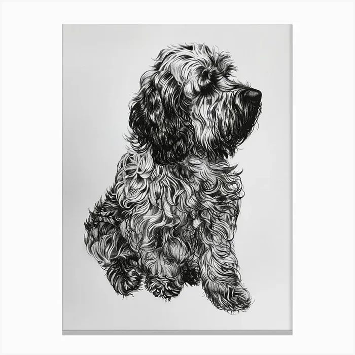 Long Hair Furry Dog Line Sketch 4 Canvas Print by Woof and Whiskers