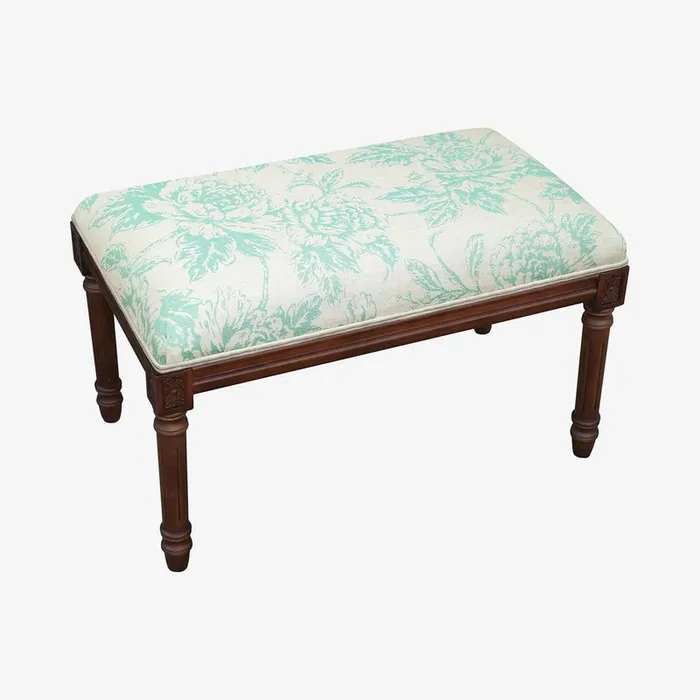 Louis XVI Bench – Aqua – Linen – Peony by 123Creations
