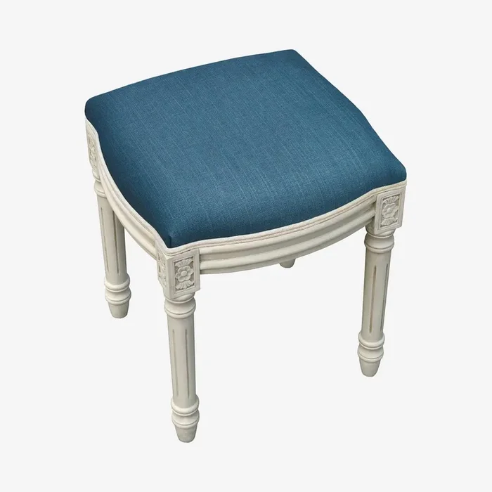 Louis XVI Vanity Stool – Navy / White – Linen – Solid by 123Creations