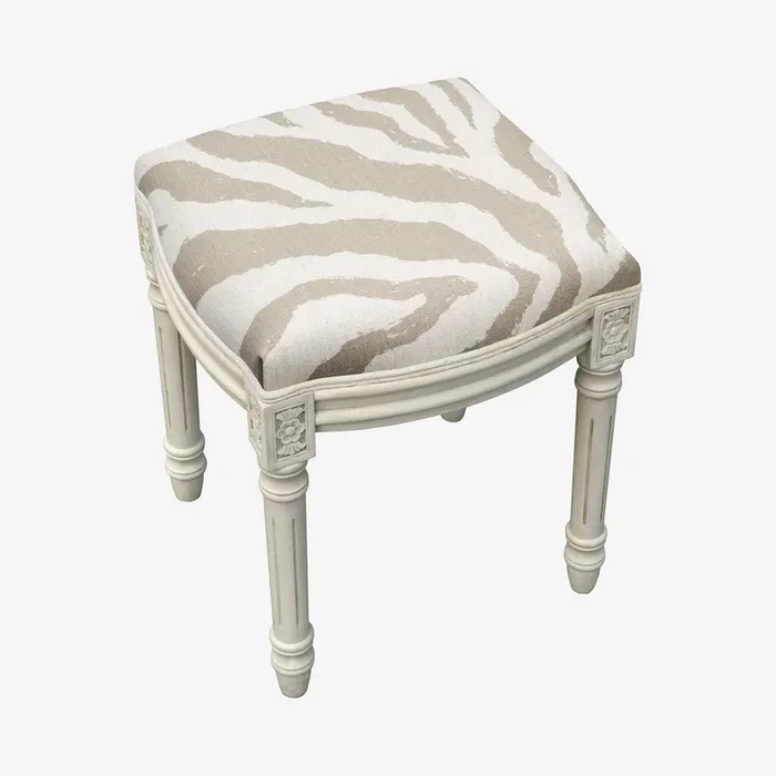 Louis XVI Vanity Stool – Taupe / White – Linen – Zebra by 123Creations