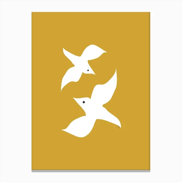 Love Birds in Mustard Canvas Print by Linda Gobeta