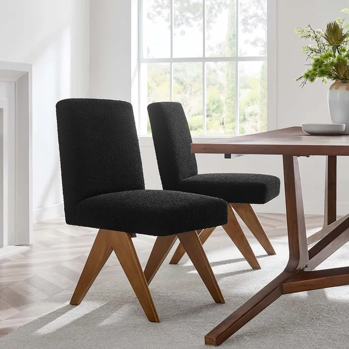 Lyra Boucle Fabric Dining Room Side Chair – Set of 2 by Modway
